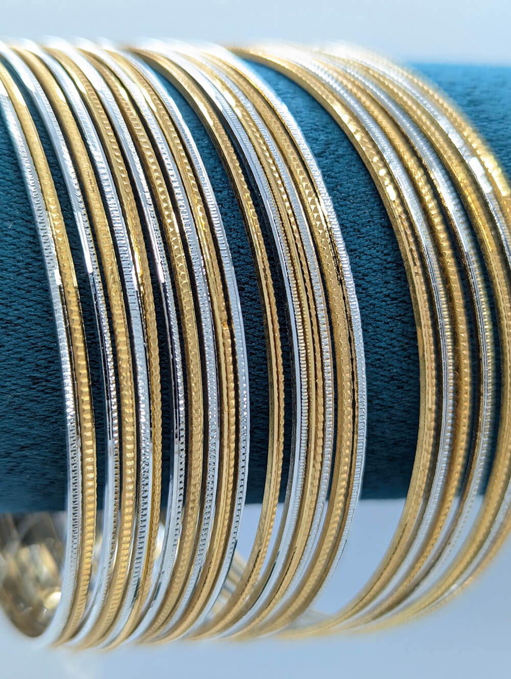 Slim Dual-Tone Stackable Bangle Set – Gold & Silver Textured Bangles