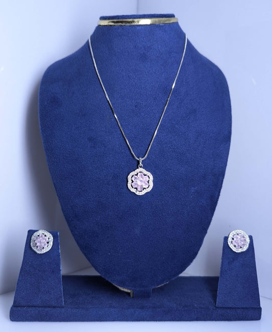 Rosy Sparkle American Diamond Pendant Set