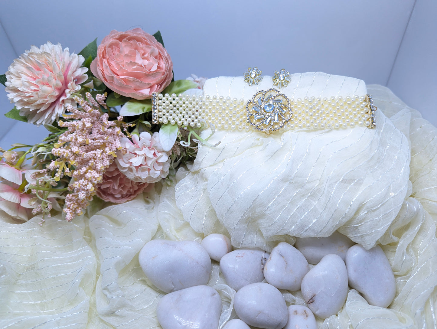 Pearl Choker Set with AD & Glass Stone Centerpiece