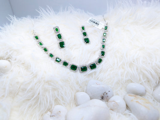 Luxurious Ruby Red American Diamond Necklace Set in Silver Finish