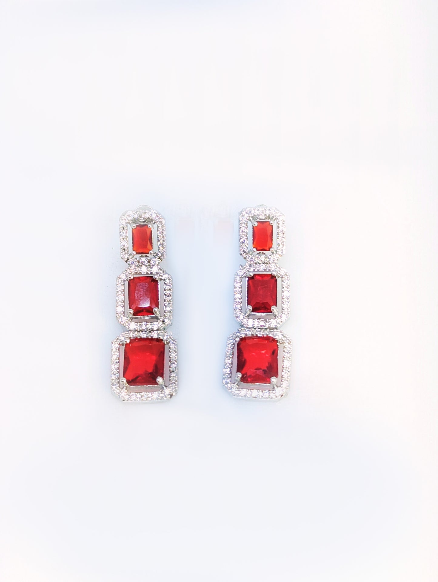 Luxurious Ruby Red American Diamond Necklace Set in Silver Finish