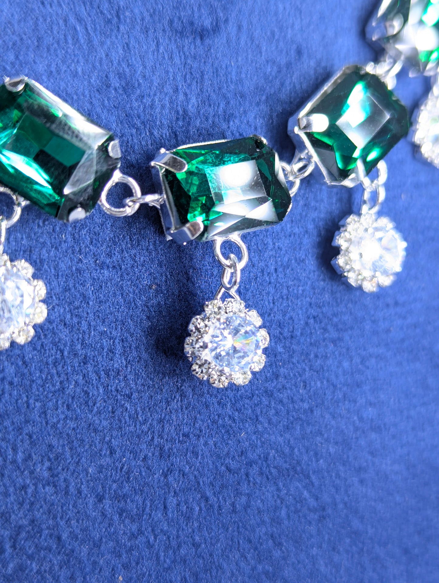Royal Red Emerald-Cut Stone Korean Necklace Set with Sparkling Glass stones