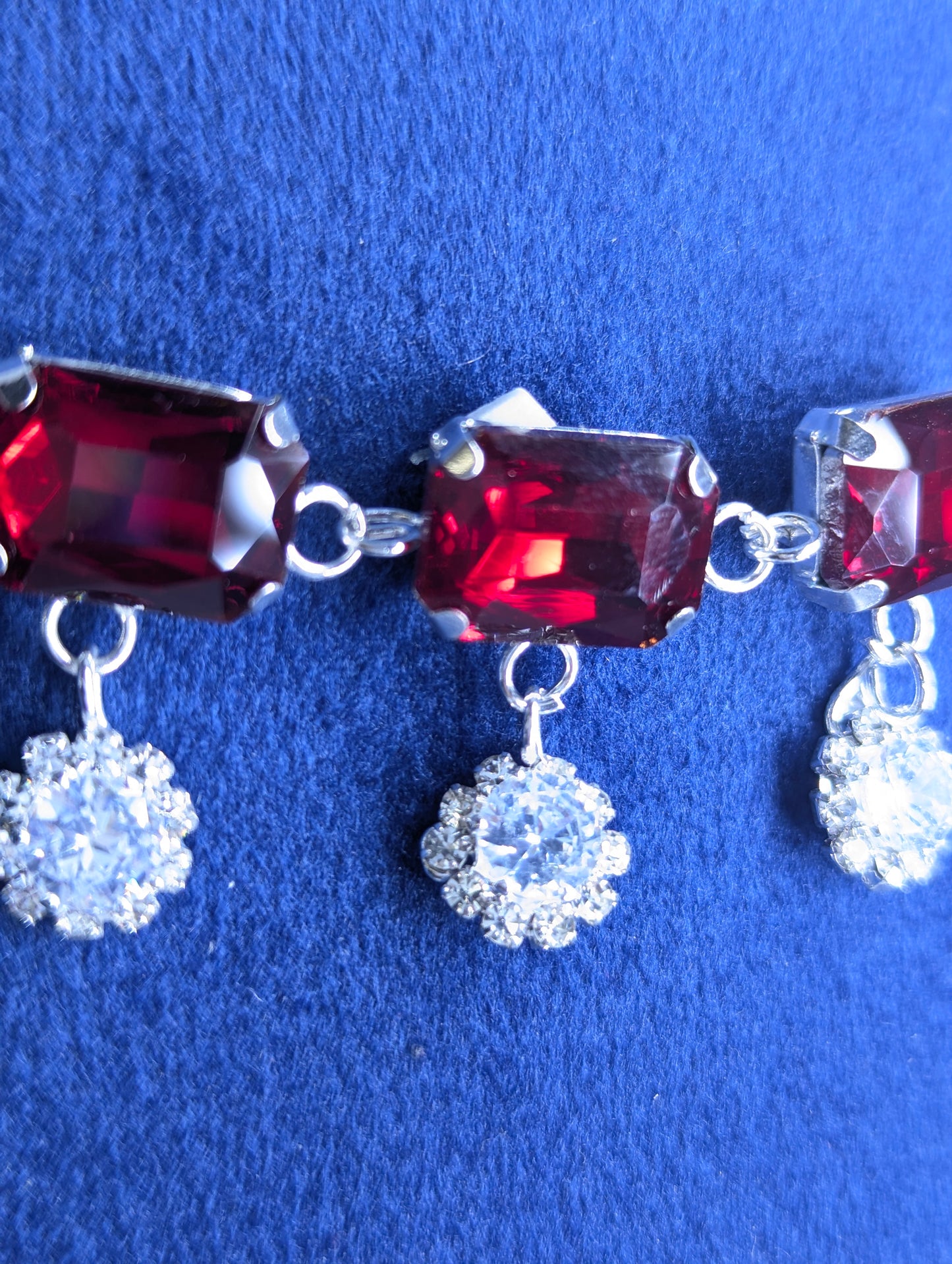 Royal Red Emerald-Cut Stone Korean Necklace Set with Sparkling Glass stones