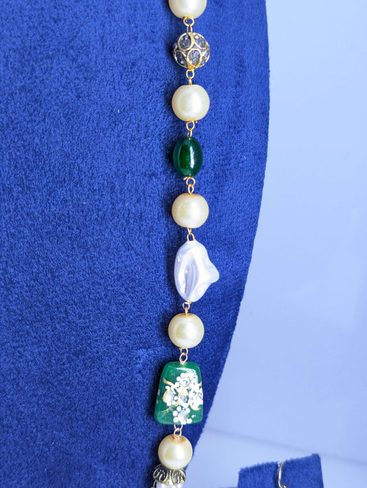 Classic Pearl & Green Bead Traditional Mala Set