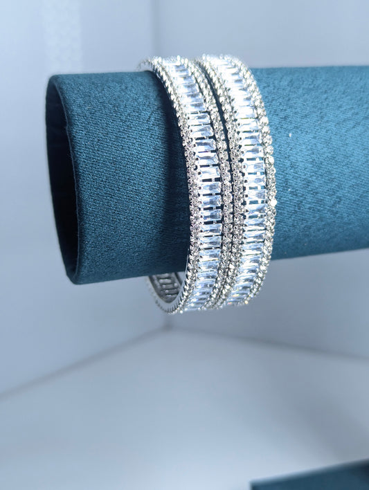 Lustrous American Diamond Statement Silver Bangle