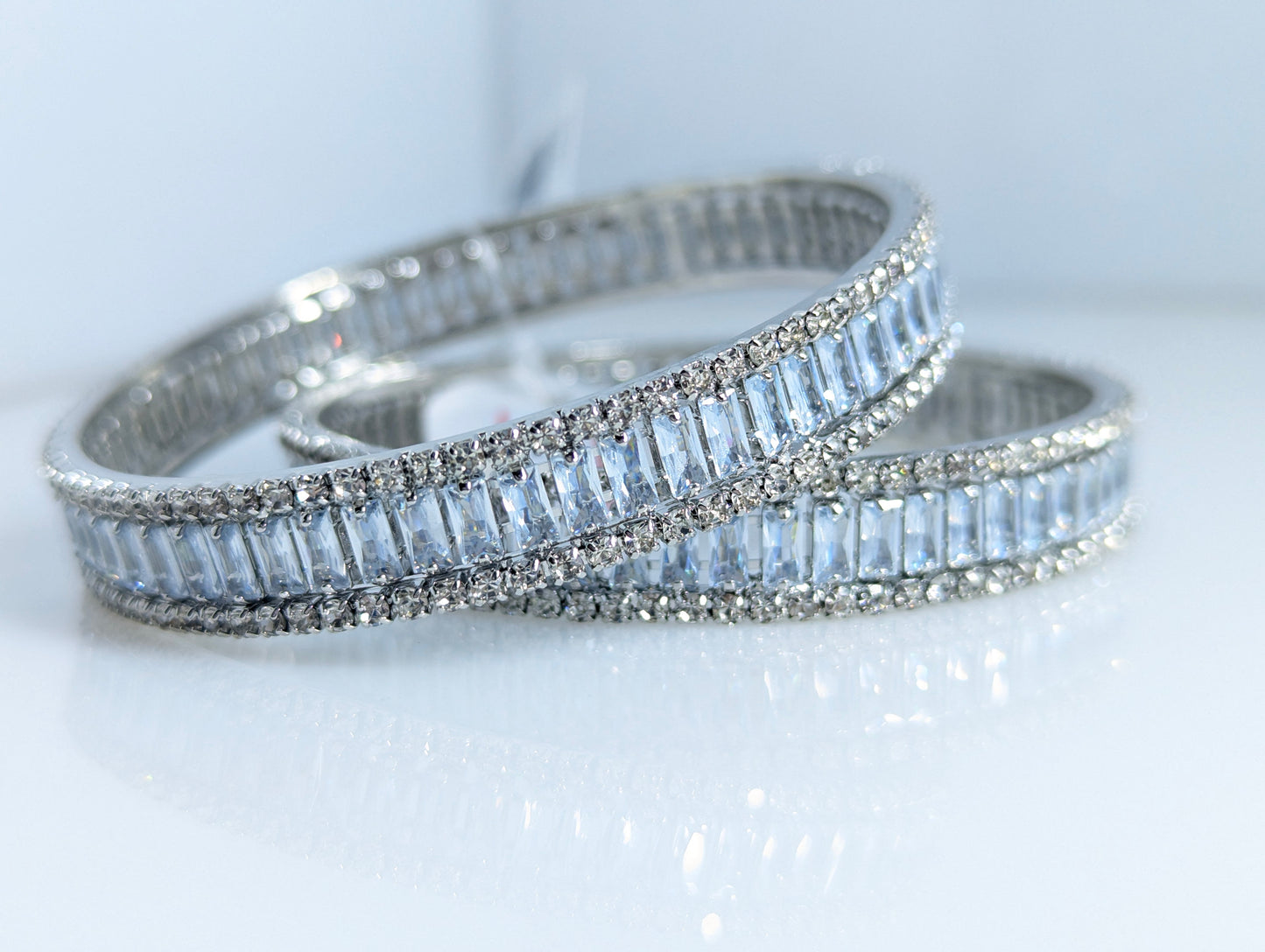 Lustrous American Diamond Statement Silver Bangle