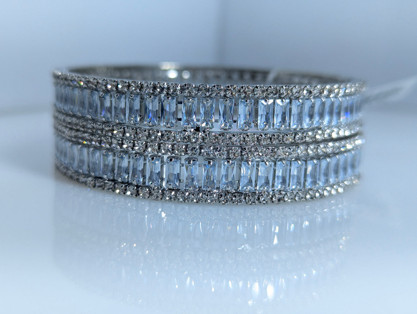 Lustrous American Diamond Statement Silver Bangle