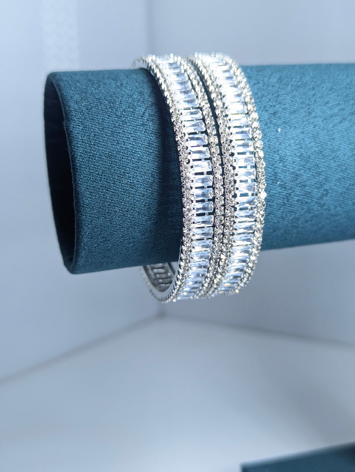 Lustrous American Diamond Statement Silver Bangle