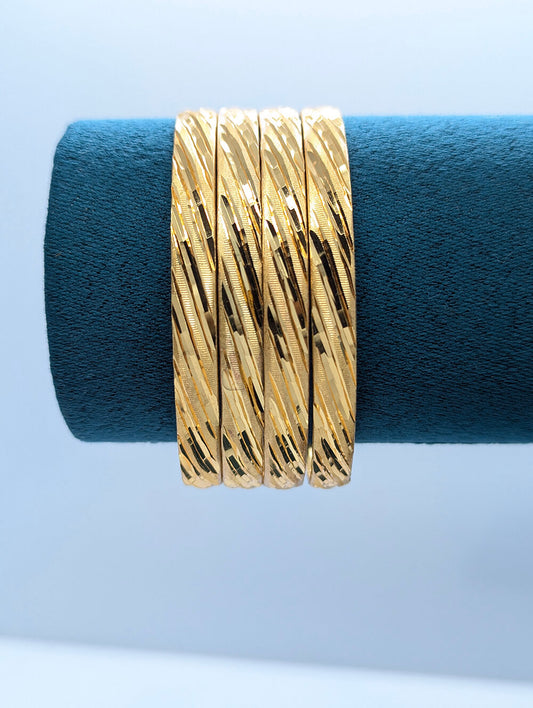 Diagonal Cut Shine Gold Bangle Set – Glam Party & Festive Wear