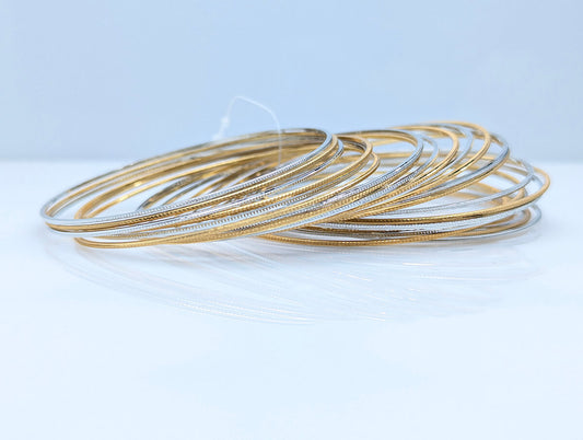 Slim Dual-Tone Stackable Bangle Set – Gold & Silver Textured Bangles