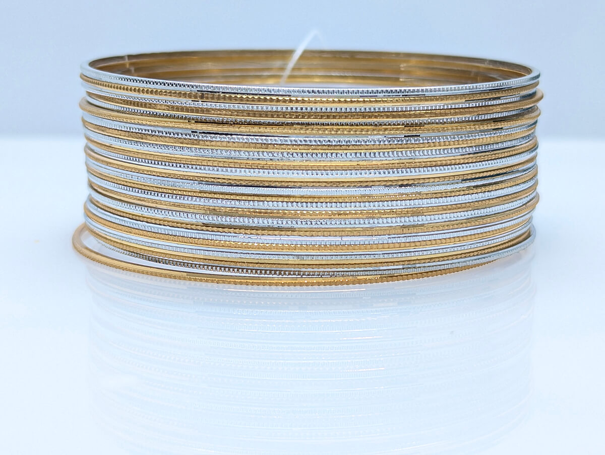 Slim Dual-Tone Stackable Bangle Set – Gold & Silver Textured Bangles