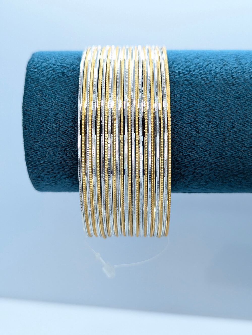 Slim Dual-Tone Stackable Bangle Set – Gold & Silver Textured Bangles
