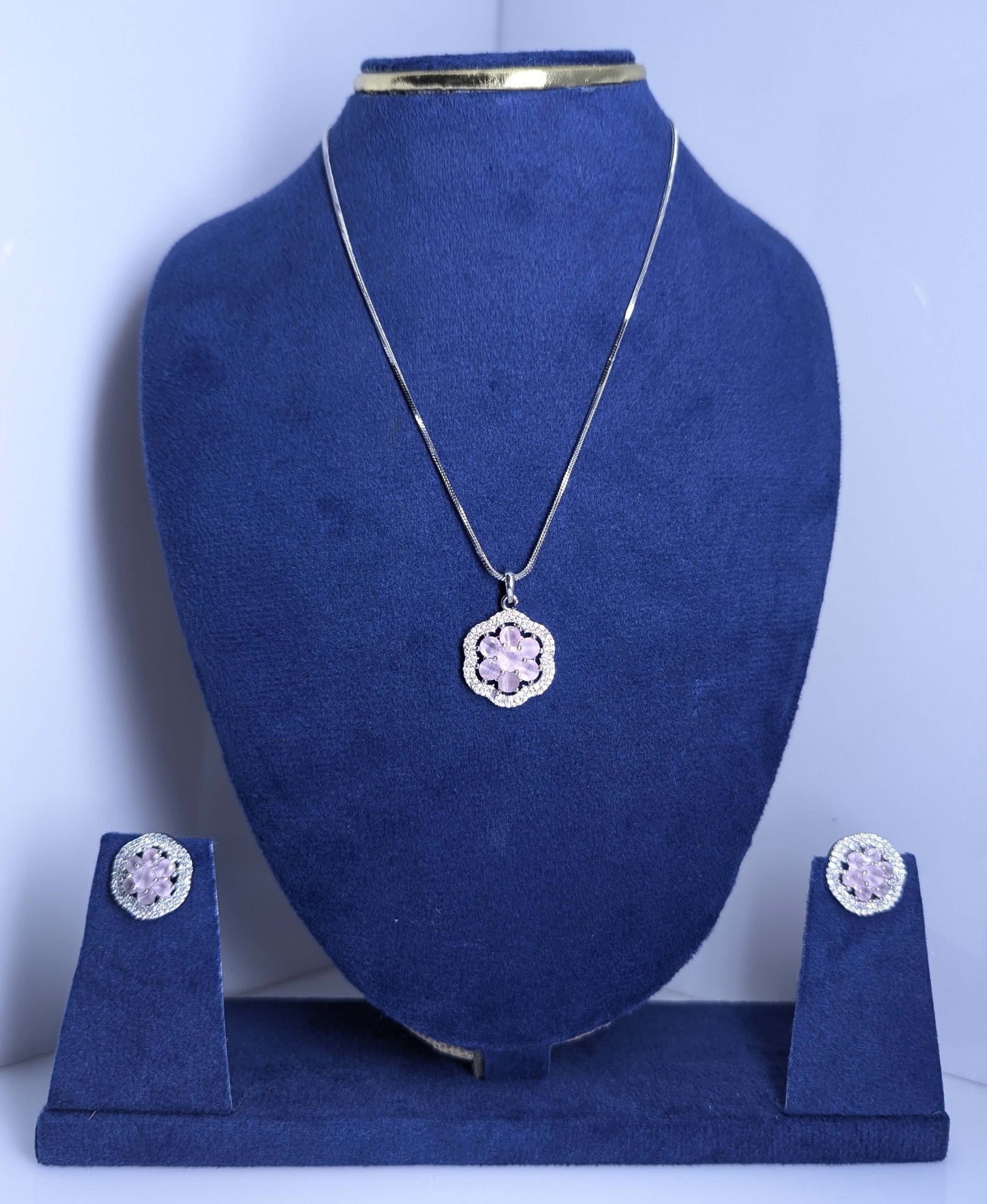 Rosy Sparkle American Diamond Pendant Set