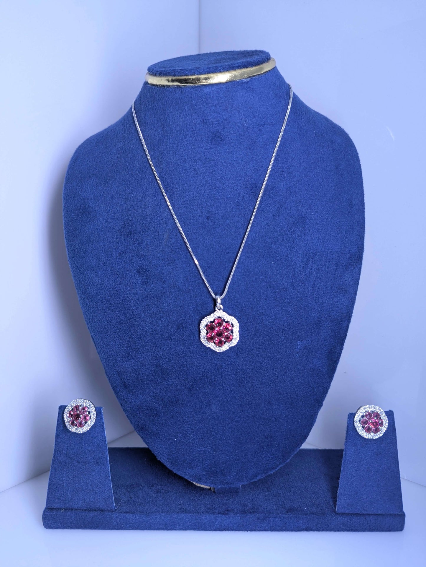 Rosy Sparkle American Diamond Pendant Set