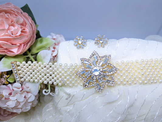 Pearl Choker Set with AD & Glass Stone Centerpiece