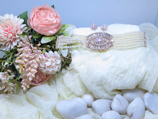 Pearl Choker Set with AD & Glass Stone Centerpiece