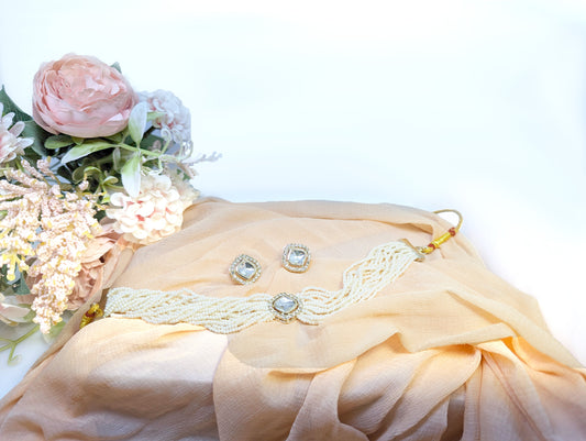 Elegant Pearl & Glass Kundan Jewelry Set