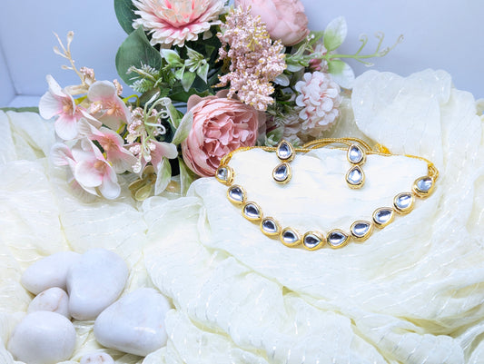 Timeless Kundan Teardrop Necklace Set with Meenakari work in Gold Finish