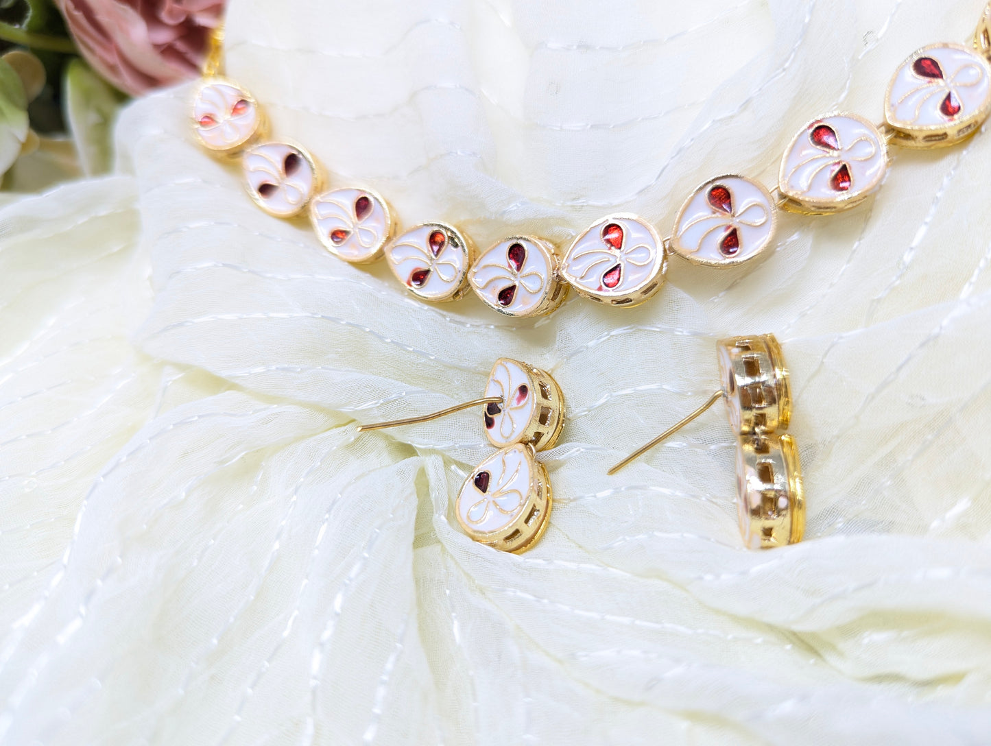 Timeless Kundan Teardrop Necklace Set with Meenakari work in Gold Finish
