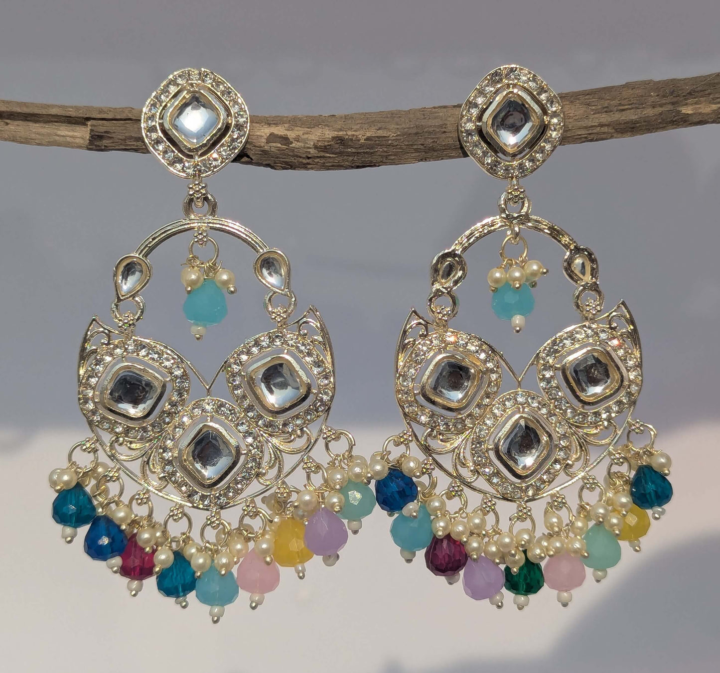 Festive Gem Kundan Jhumka Earrings