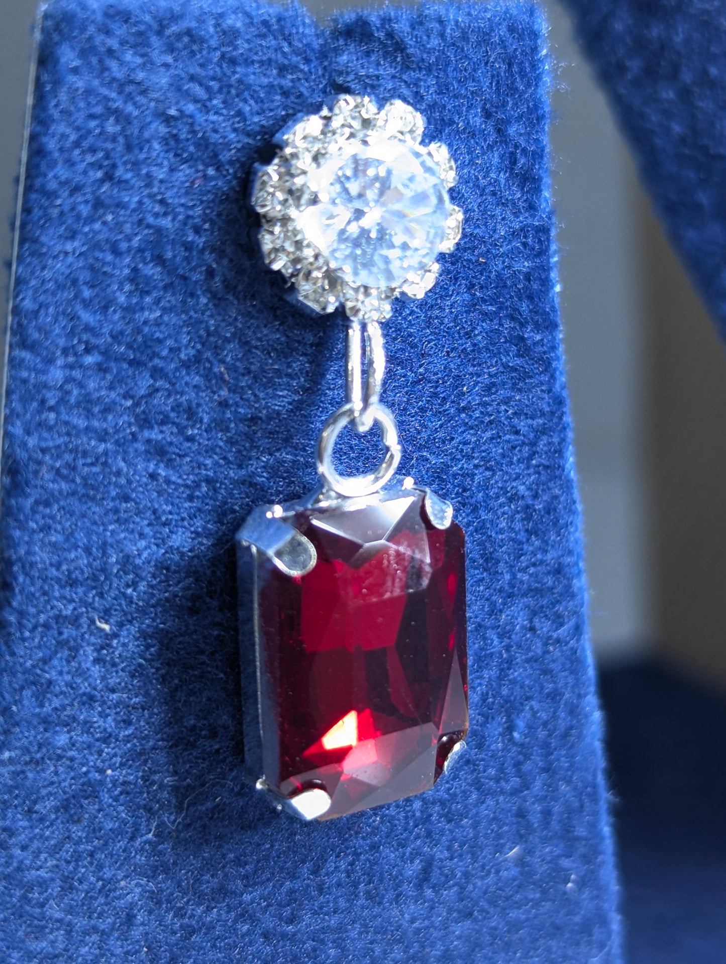 Royal Red Emerald-Cut Stone Korean Necklace Set with Sparkling Glass stones