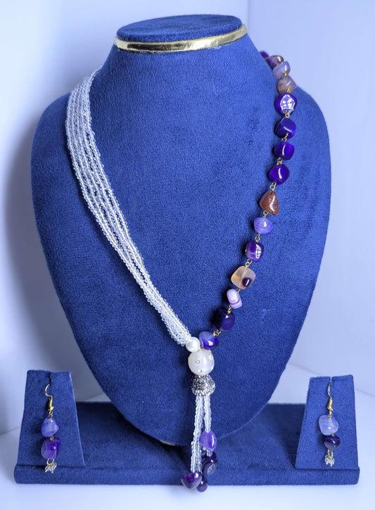 Multi-colored Stone Beads & Crystal Tassel Mala Set