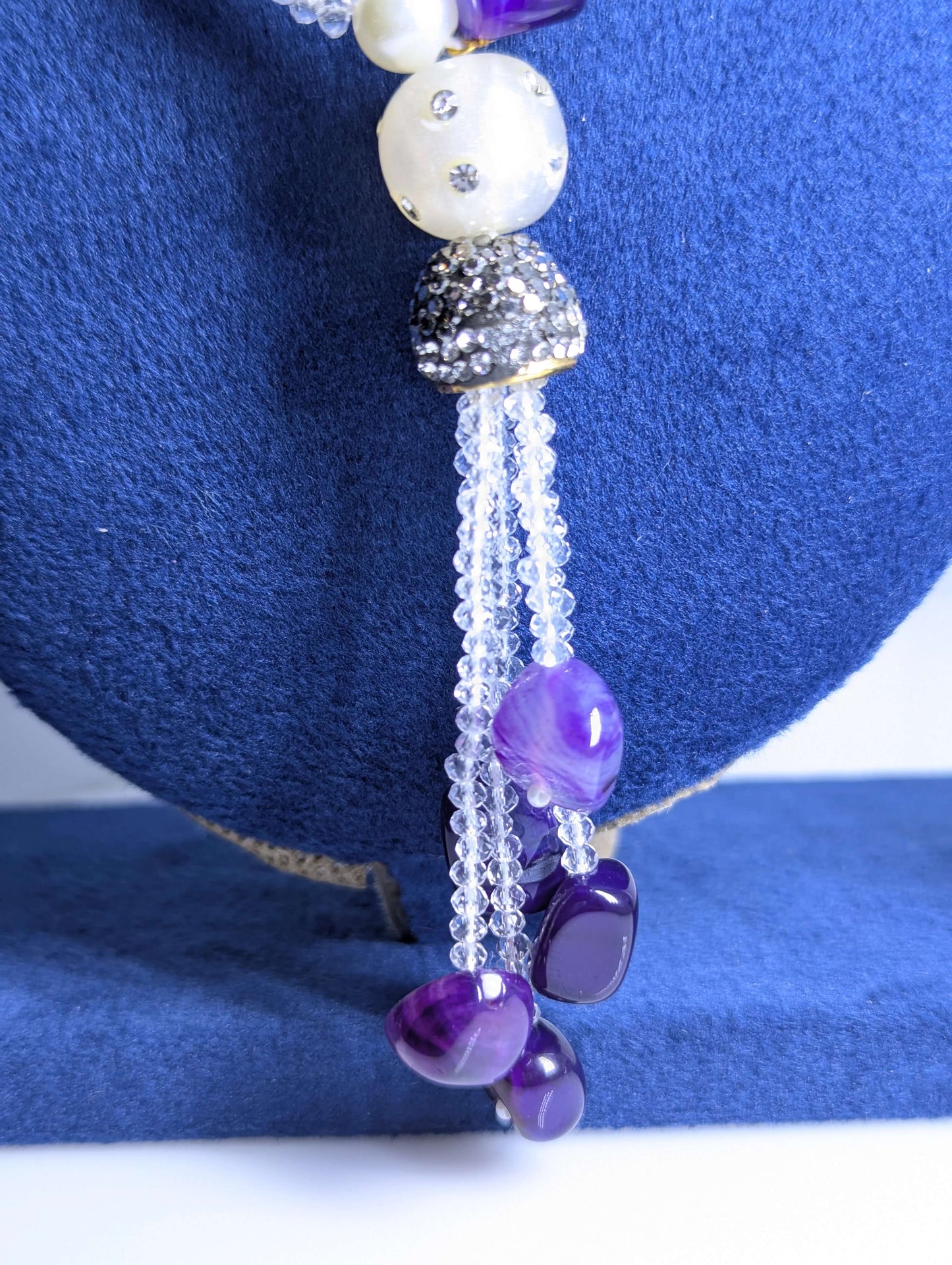 Multi-colored Stone Beads & Crystal Tassel Mala Set