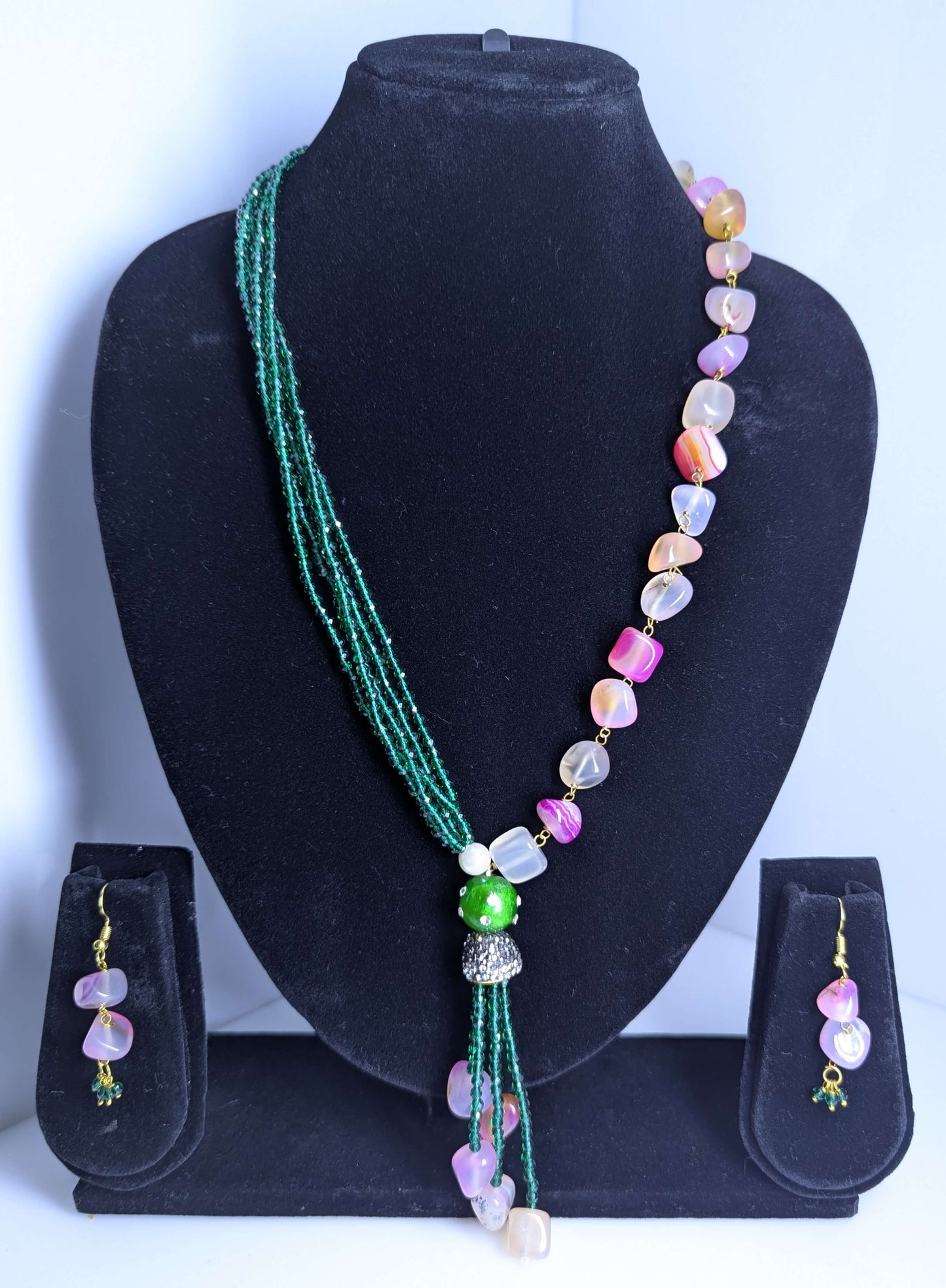Multi-colored Stone Beads & Crystal Tassel Mala Set