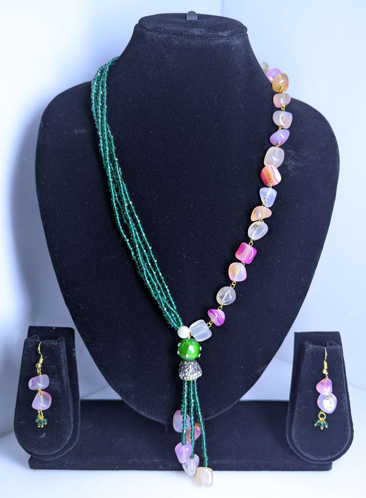 Multi-colored Stone Beads & Crystal Tassel Mala Set