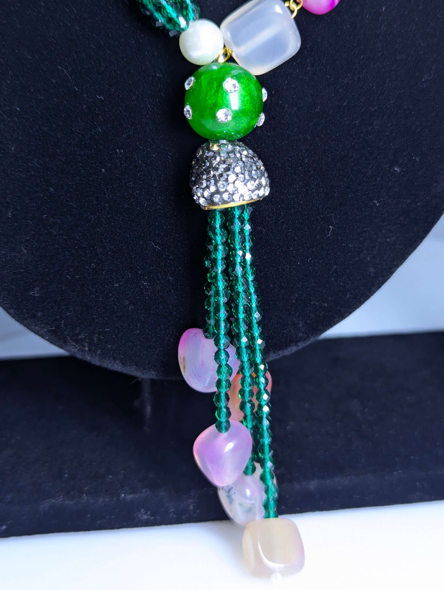 Multi-colored Stone Beads & Crystal Tassel Mala Set