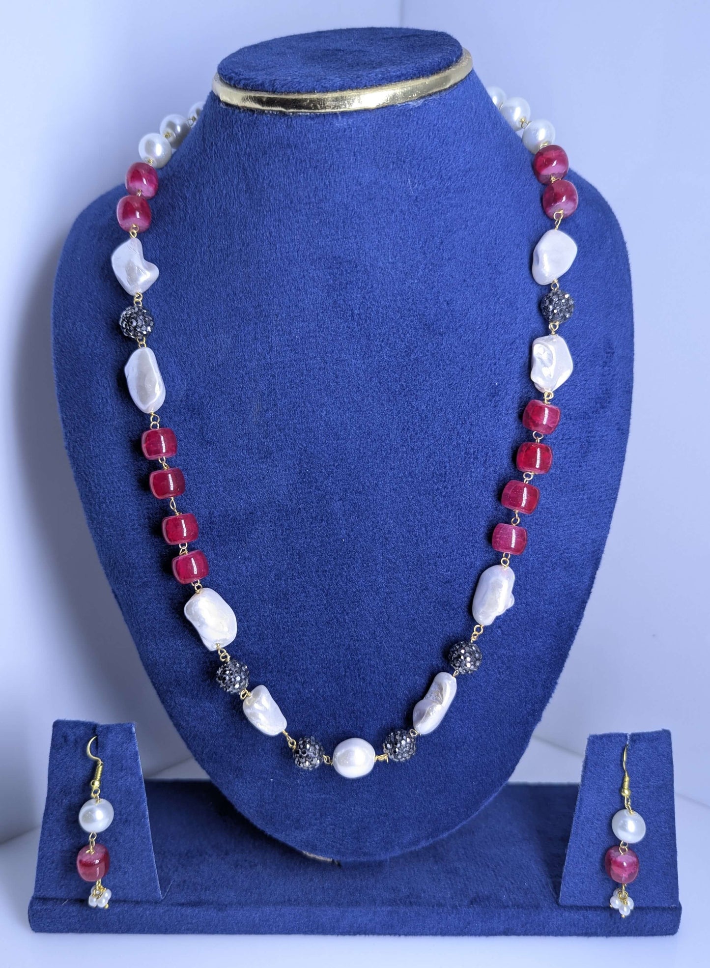 Multi-Coloured Beads & Pearl Symphony Necklace Set