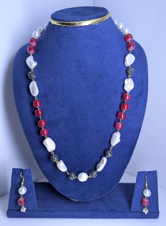 Multi-Coloured Beads & Pearl Symphony Necklace Set