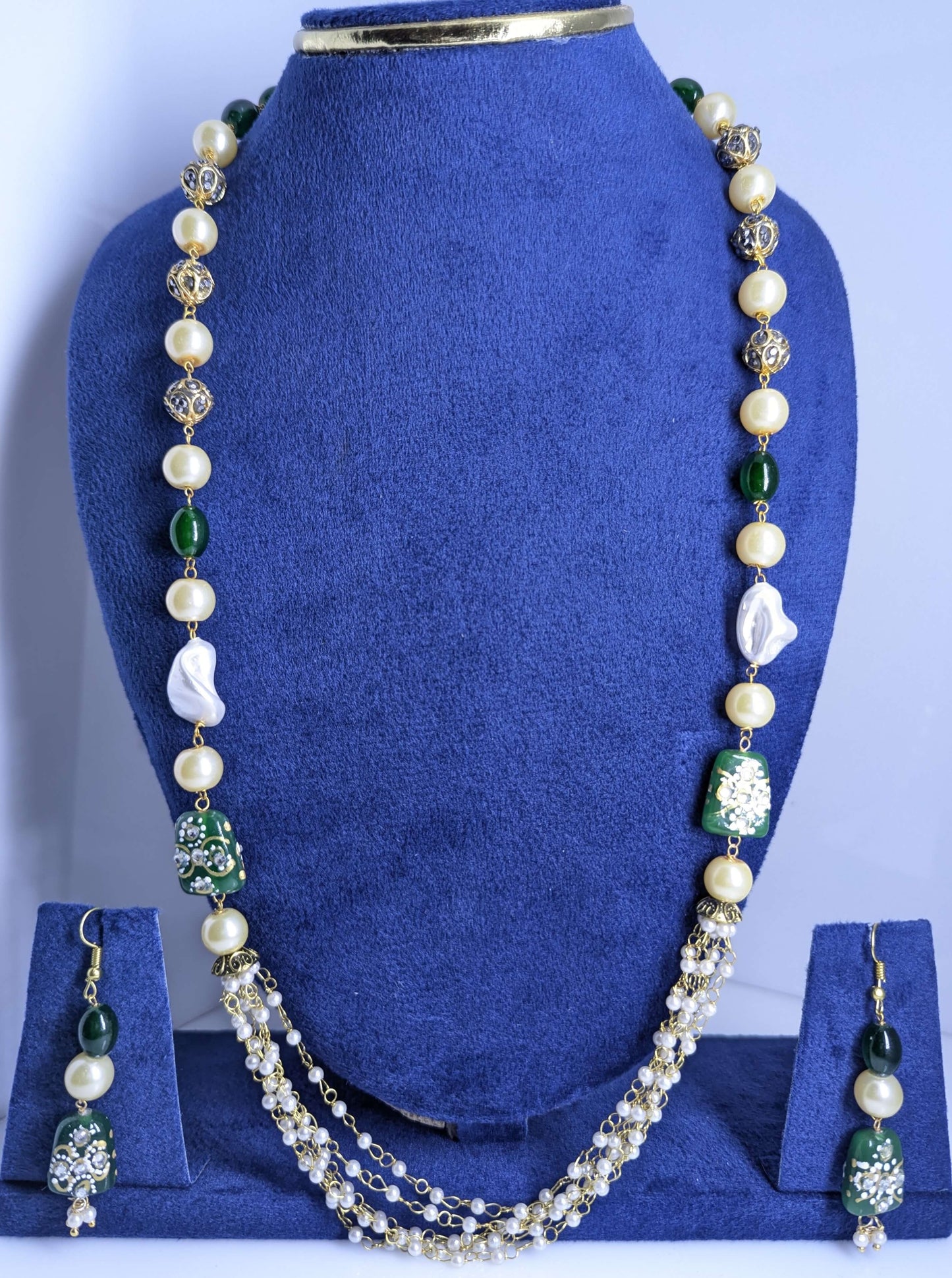 Classic Pearl & Green Bead Traditional Mala Set