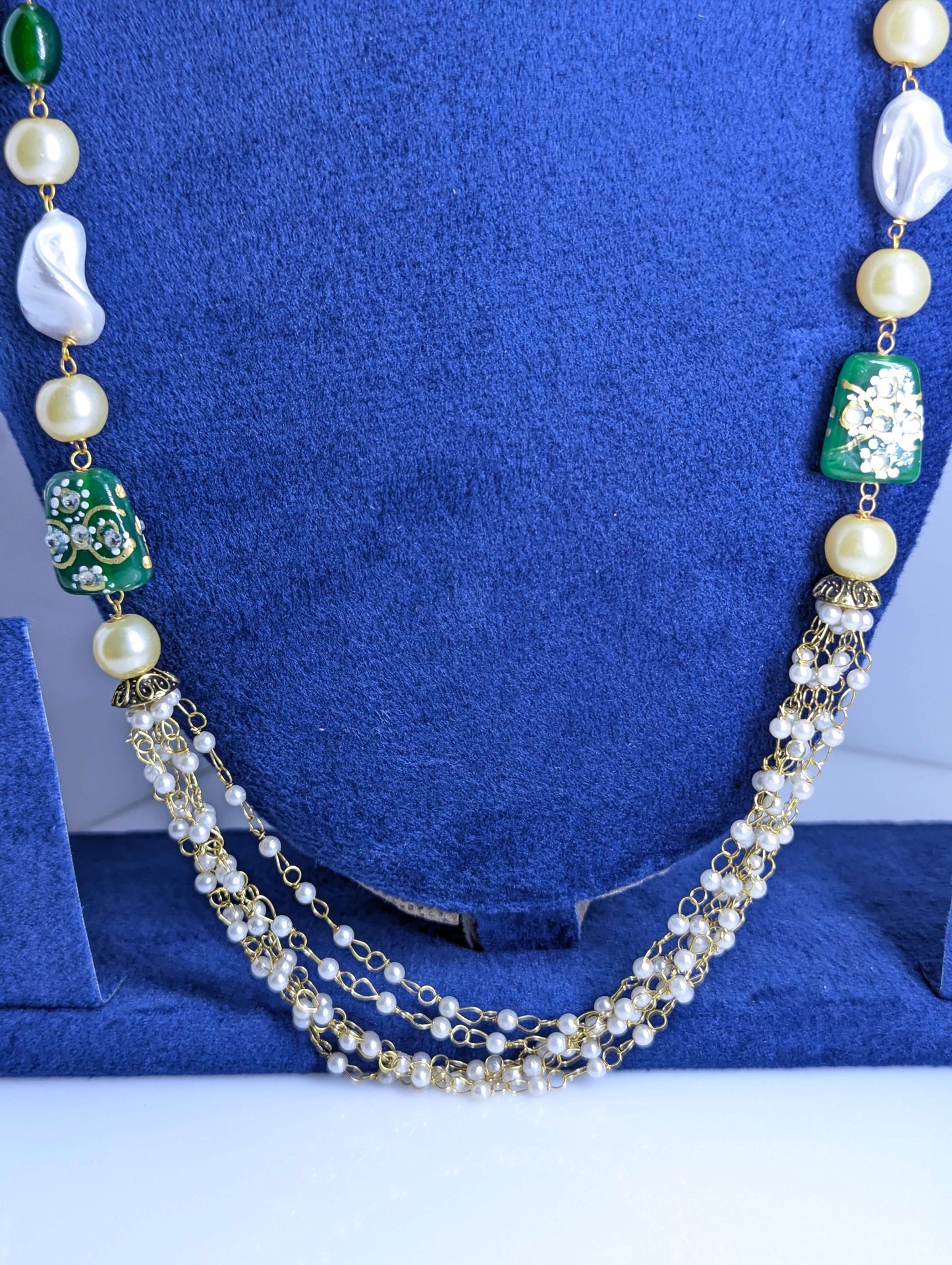 Classic Pearl & Green Bead Traditional Mala Set